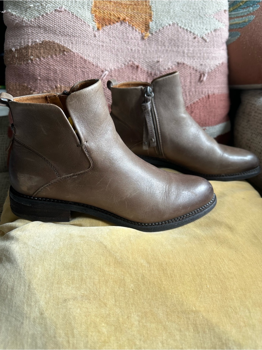 Franco Sarto Womens Brown Leather Side-Zip Ankle Boots